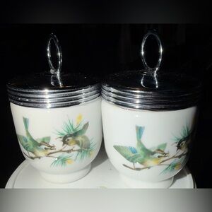 Vintage Royal Worcester Porcelain Egg Coddlers with Bird Motif